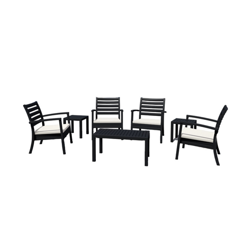 Elegant Comfort: 7-Piece Black & Cream Outdoor Patio Seating Set