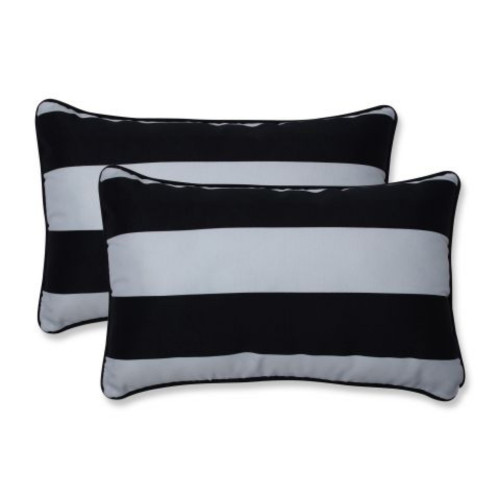 Set of 2 Striped Outdoor Patio Rectangular Throw Pillows - 18.5" - Black and White