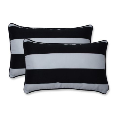 Set of 2 Black and White Striped UV Resistant Outdoor Patio Rectangular Throw Pillows 18.5"