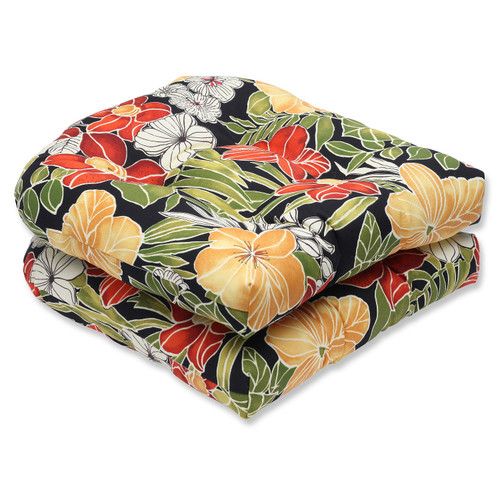Set of 2 Clemens Noir Hawaiian Flowers Outdoor Patio Wicker Seat Cushions 19"