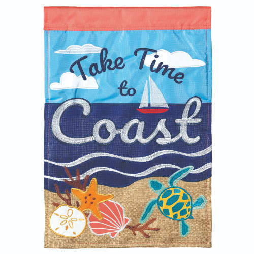 Double Applique 'Take Time to Coast' Outdoor Garden Flag - Travel-Inspiring Mini FlagsDouble Applique "Take Time to Coast" Outdoor Garden Flag 18" x 13"