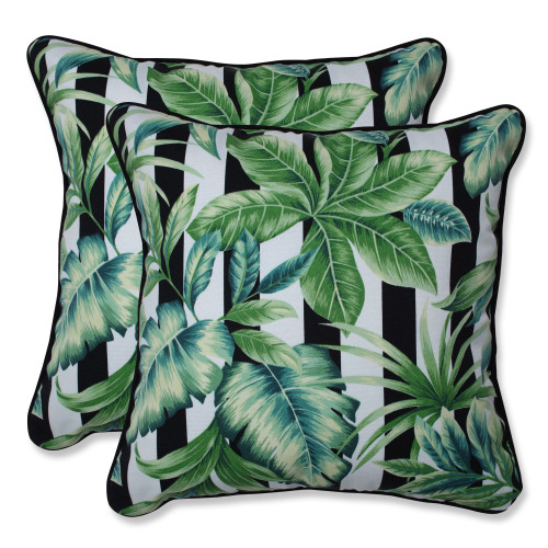 Set of 2 Green and Black Tropical UV Resistant Outdoor Patio Throw Pillows 16.5"