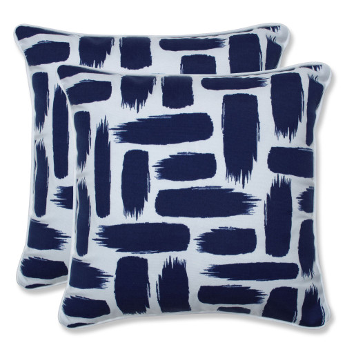 Set of 2 Blue and White Paint Stokes UV Resistant Patio Square Throw Pillows 16.5"