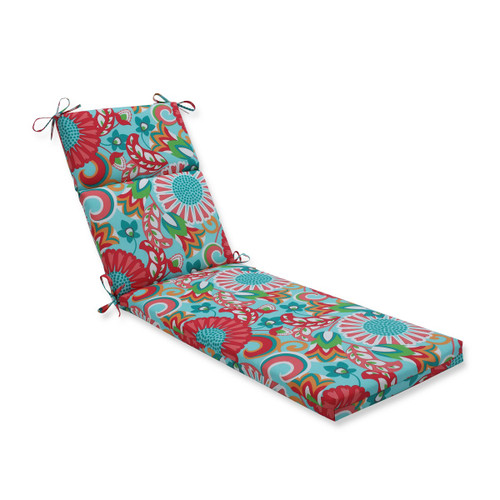 72.5" Turquoise Green and Red Suzani UV Resistant Patio Chaise Lounge Cushion