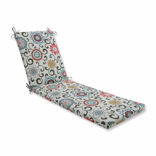 Suzani Outdoor Chaise Lounge Cushion - 80" - White and Red