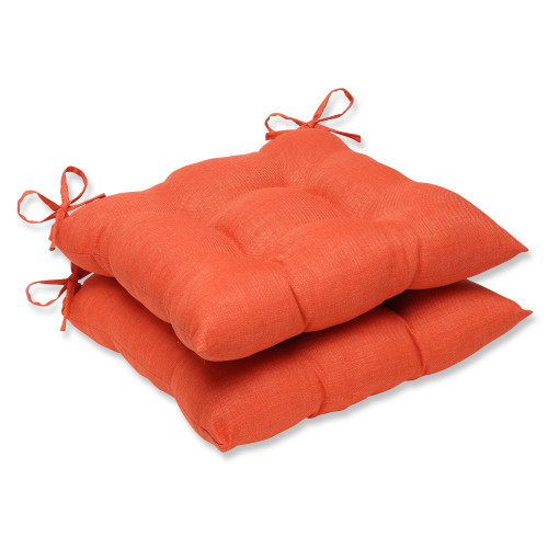 Set of 2 Orange Tufted Outdoor Patio Square Seat Cushions 19"