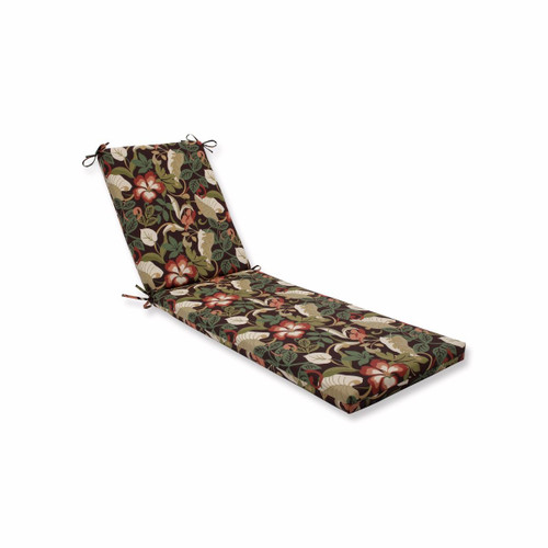 80" Brown and Green Floral Print Outdoor Patio Chaise Lounge Cushion with Ties