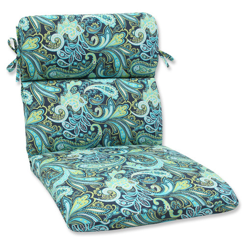 40.5" Blue and Green Paisley Outdoor Patio Rounded Chair Cushion