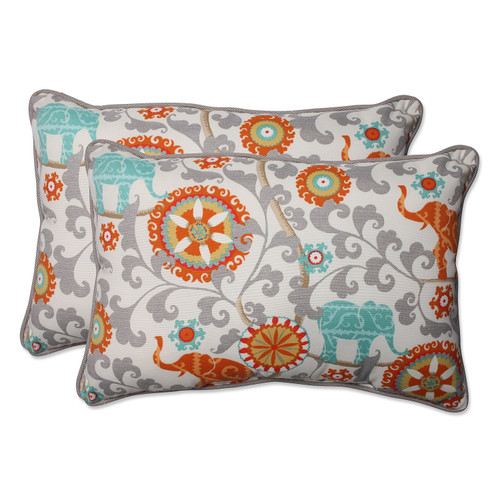 Set of 2 Orange and Gray Elephant Dreams Rectangular Outdoor Corded Throw Pillows 24.5"