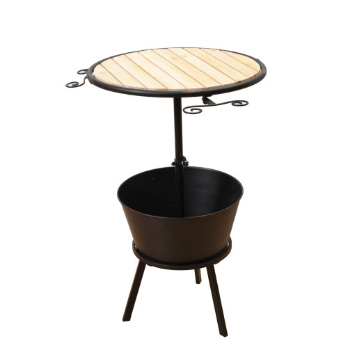 37.75" Brown and Black Rustic Finish Outdoor Bar Table with Ice Bucket