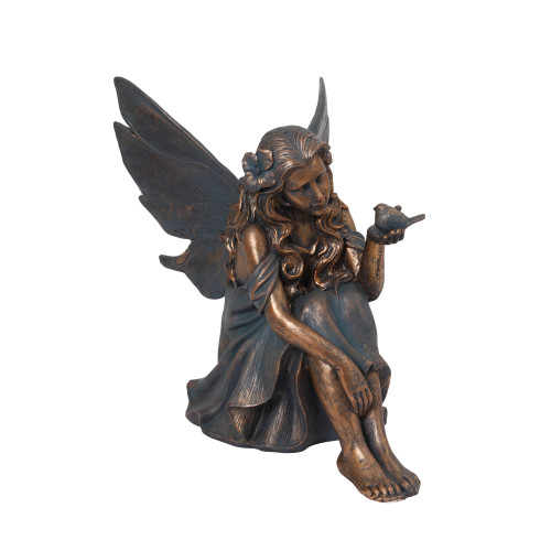 Enchanting 25.25" Bronze and Black Sitting Fairy Outdoor Patio Figurine - Captivating Nature Art