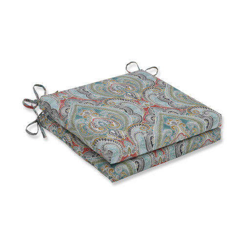 Set of 2 Vibrantly Colored Damask Pattern Square Corners Seat Cushions 20"