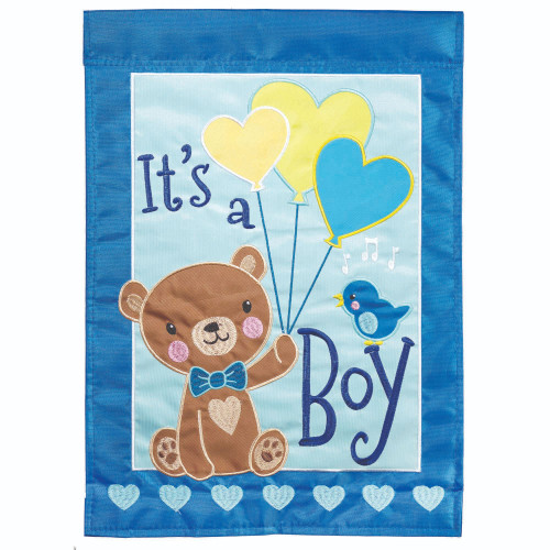 Teddy Bear It's a Boy Embroidered Outdoor Garden Flag - 18" x 13"