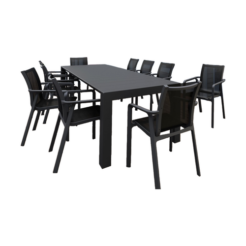 11-Piece Black Patio Dining Set with Extension Table and Arm Chairs 118"