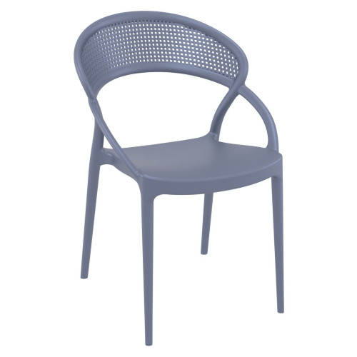 32.25" Gray Mesh Outdoor Patio Round Dining Chair - Modern Design, Stackable, UV Resistant