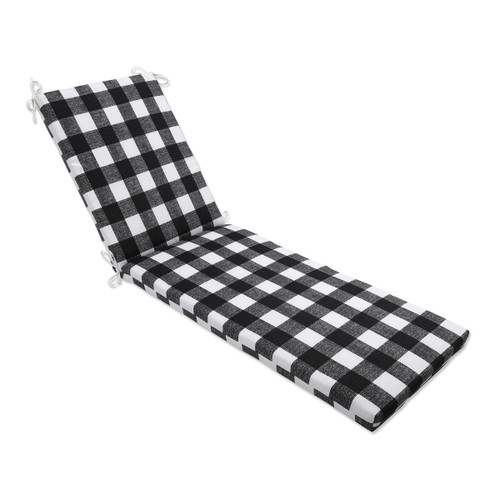 80" Black and White Plaid Patio Chaise Lounge Cushion