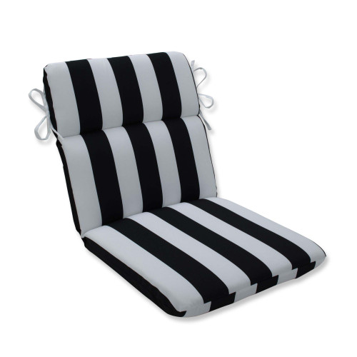 40.5" Black and White Striped UV Resistant Outdoor Patio Rounded Corners Chair Cushion