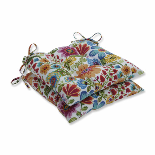 Set of 2 Vibrantly Colored Floral Pattern Seat Cushions 19"