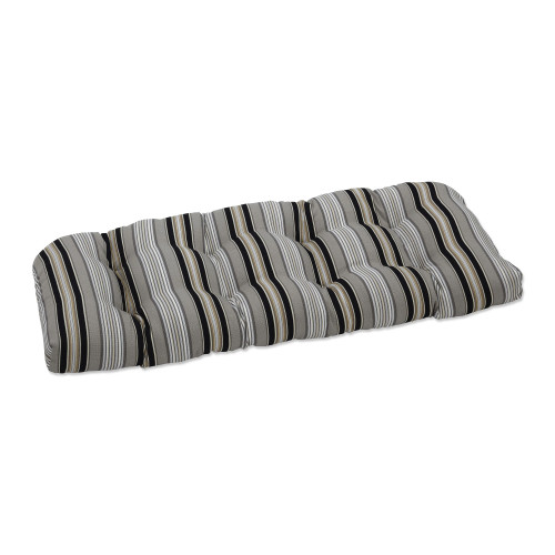 44" Gray and Tan Brown Striped Reversible Outdoor Patio Wicker Loveseat Cushion