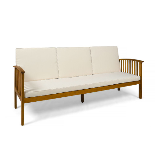 Maximize Style and Comfort with 77.75" Brown and Cream White Outdoor Patio Sofa