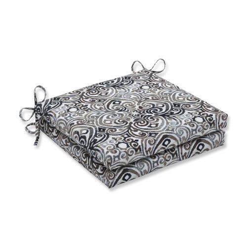 Set of 2 Black and Gray Damask Outdoor Patio Squared Oversized Seat Cushions 20"