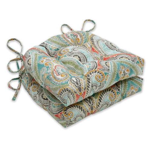 Set of 2 Vibrantly Colored Damask Pattern Reversible Chair Pads 16"