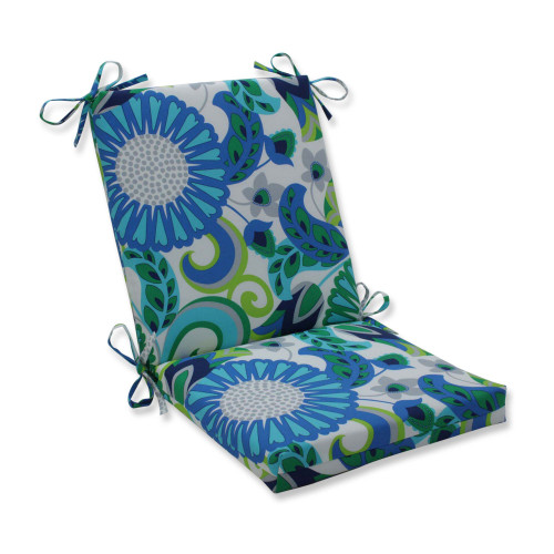 36.5" Turquoise Green and White Suzani UV Resistant Patio Squared Corners Chair Cushion