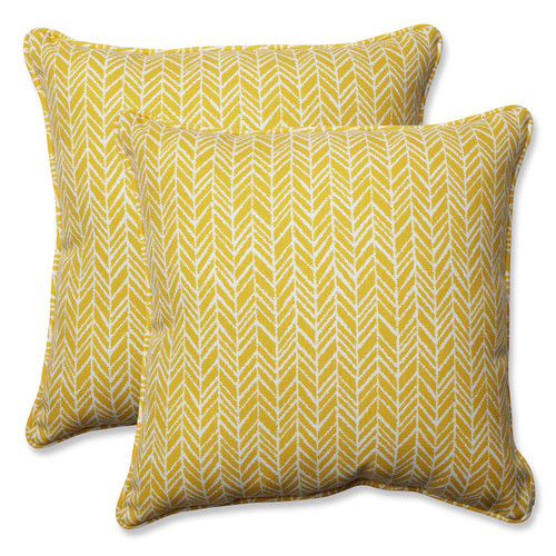 Set of 2 Yellow and White Mildew Outdoor Corded Throw Pillows 18.5�