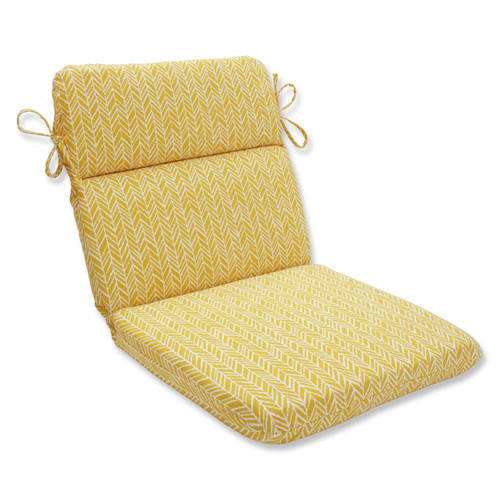 40.5" Yellow and White Herringbone Outdoor Patio Rounded Chair Cushion