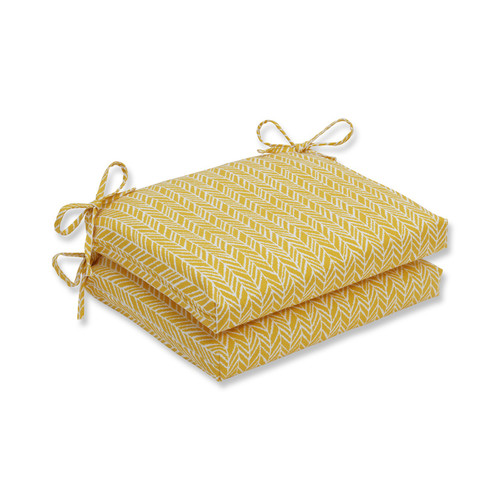 Set of 2 Buttercup Yellow Herringbone Outdoor Patio Squared Chair Cushions 18.5"