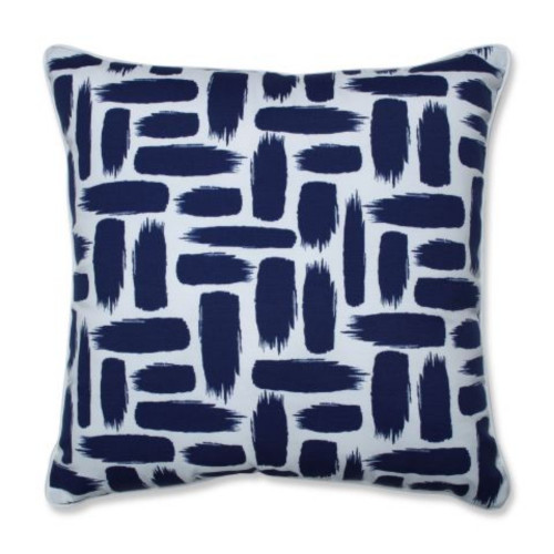25" Navy Blue and White Paint Stokes UV Resistant Patio Square Throw Pillow