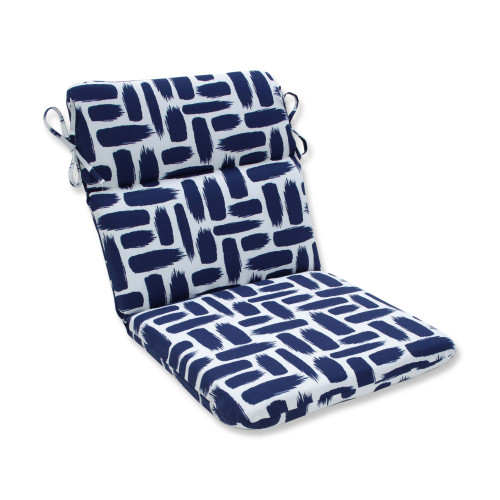 40.5" Navy Blue and White Contemporary Patio Rounded Chair Cushion