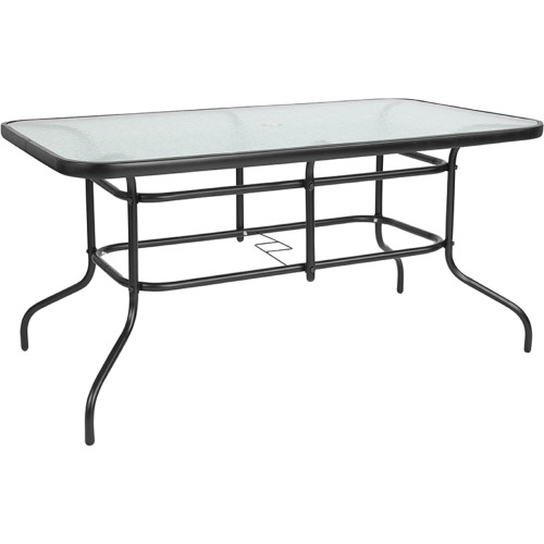 Modern 55" Black and Clear Glass Outdoor Patio Table - Industrial Style Furniture