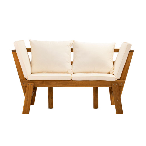 78.5" Brown and White Contemporary Outdoor Patio Convertible Lounge Chair with Cushion