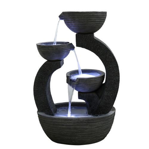 31.5" Black Lighted Three-tier Outdoor Garden Water Fountain