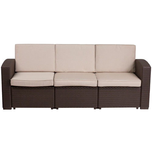 78.5" Chocolate Brown Outdoor Patio Furniture Sofa - Beige Cushion: Stylish Comfort for Relaxation