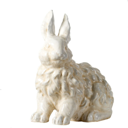 17.5" White Vintage Style Glossy Ceramic Rabbit Outdoor Statue