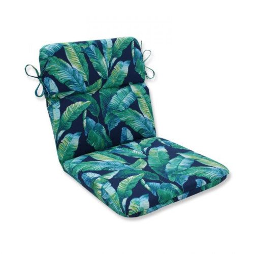40.5" Navy Blue and Green Tropical Outdoor Patio Tufted Rounded Corners Chair Cushion