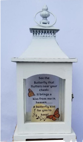 14.75" White Butterfly Kiss Candle Lantern