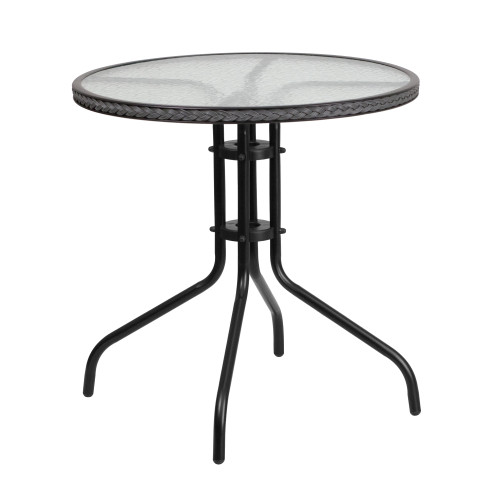 28.75" Anchor Gray and Black Round Glass Outdoor Furniture Patio Table