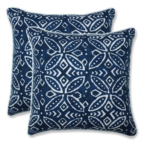 Set of 2 Blue and White UV Resistant Patio Square Throw Pillow 16.5"