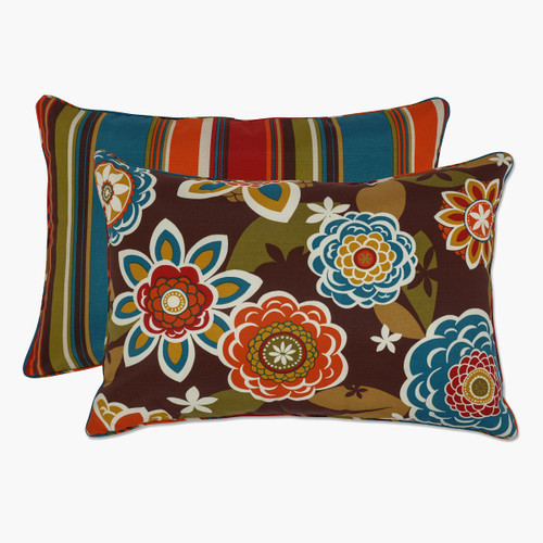 Set of 2 Tahitian Chocolate Outdoor Reversible Rectangular Throw Pillows 24.5"