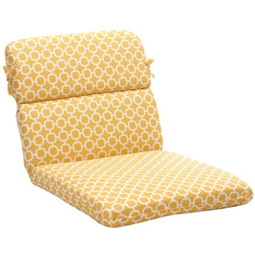 40.5" Yellow and White Geometric Reversible Outdoor Patio Rounded Chair Cushion