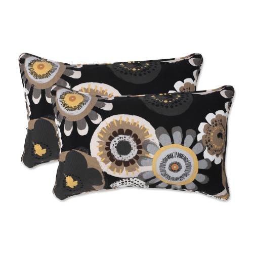 Retro Flowers Outdoor Patio Lumbar Throw Pillows - 18.5" - Set of 2