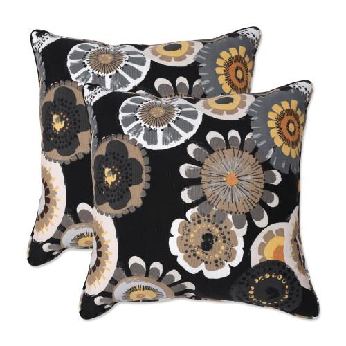 Floral Square Outdoor Patio Throw Pillows - 18.5" - Set of 2 - Black and Yellow