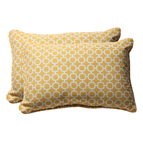 Set of 2 Yellow and White Rectangular Geometric Outdoor Corded Throw Pillows 24.5"