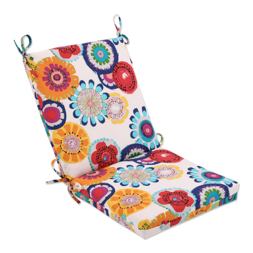 36.5" White and Blue Floral Outdoor Patio Squared Chair Cushion