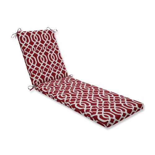 80" Red and White Geometric Reversibe Outdoor Chaise Lounge Cushion with Ties