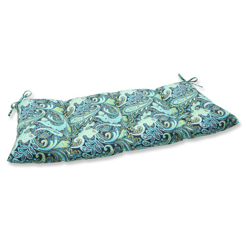 Paisley Outdoor Tufted Patio Loveseat Cushion - 44" - Blue and Green