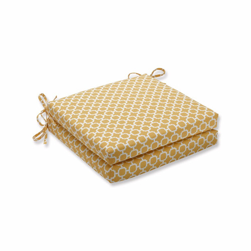 Set of 2 Yellow and White Geometric Square Outdoor Patio Seat Cushions 20"